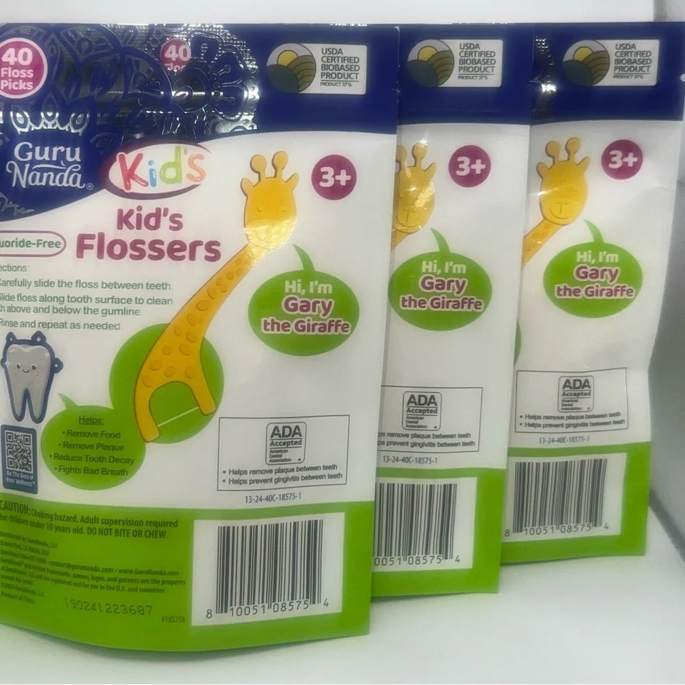 Guru Nanda Kids’ Flossers‎ PACK OF 3 - 40 Floss Picks Each, Eco-Friendly